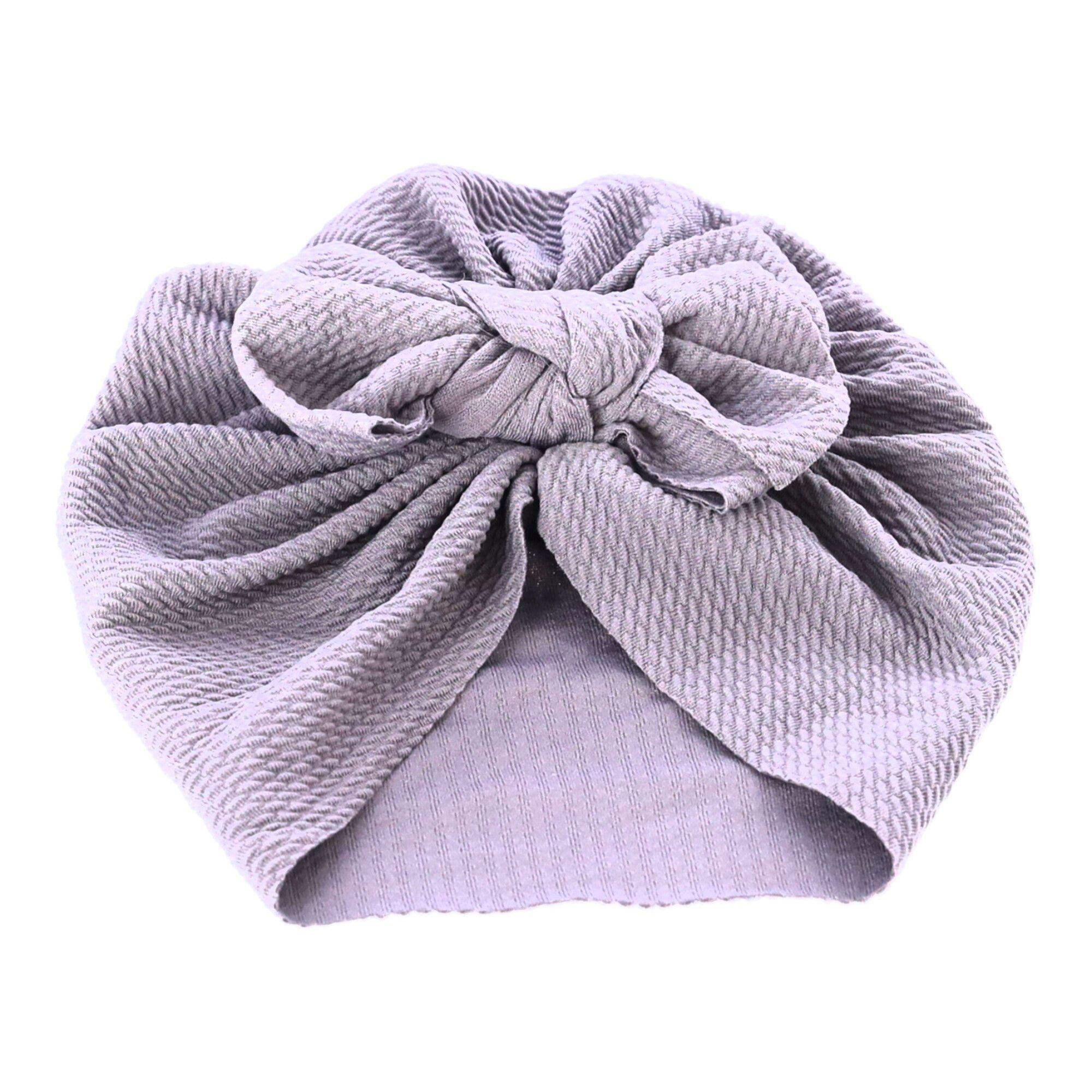 Baby turban with a bow, girl's hat - grey