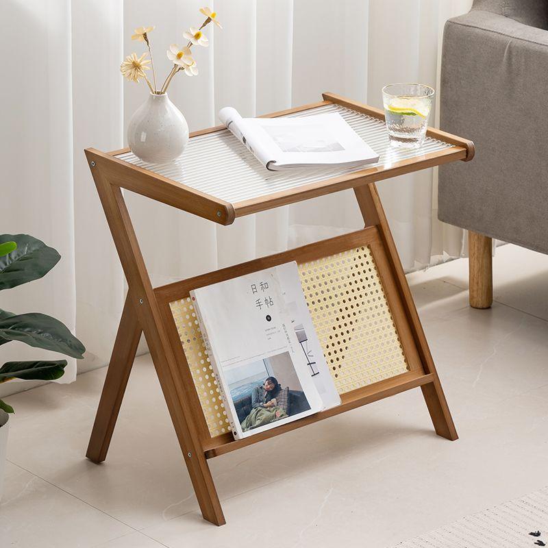 Bamboo table with rattan shelf - dark brown, width 55 cm
