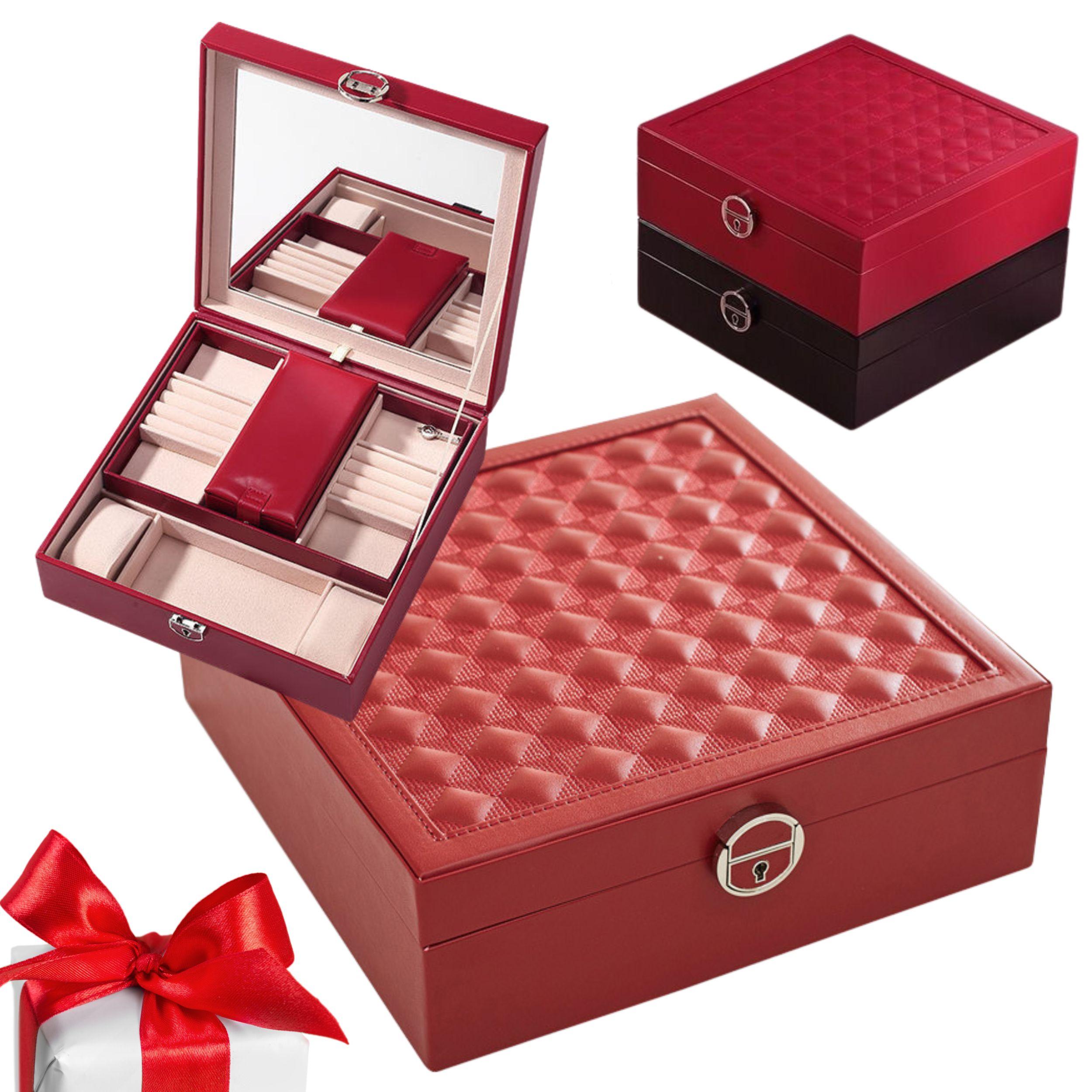 Szkatułka, kuferek LELANI na biżuterię Premium z lusterkiem - czerwona