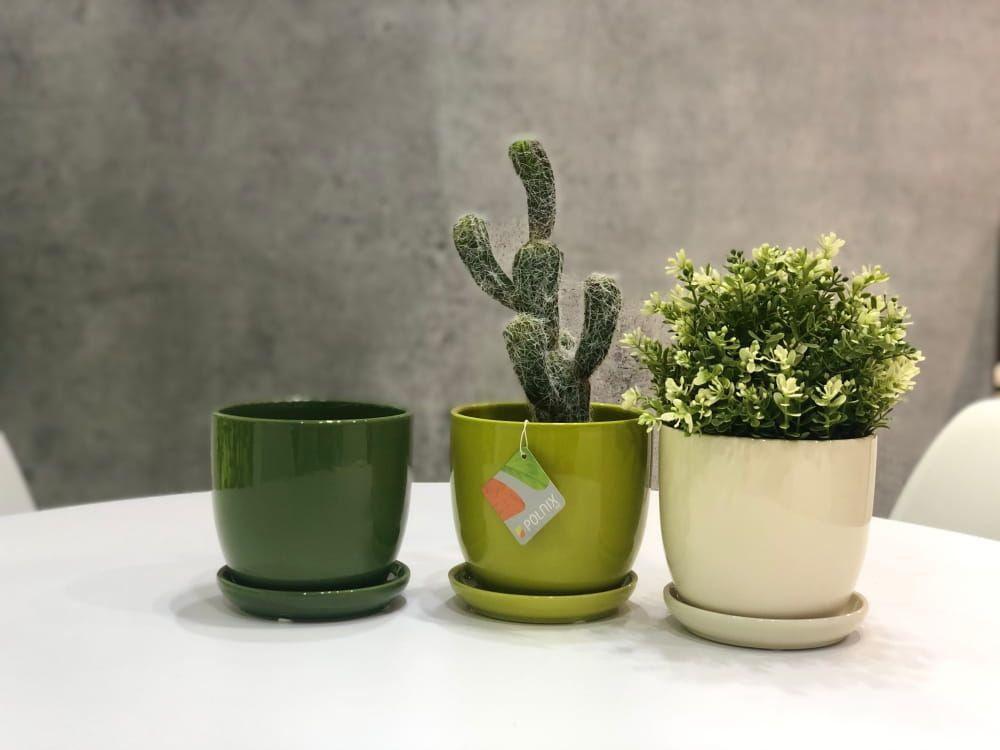 Ceramiczna donica z podstawkiem - zielona - kolekcja AMSTERDAM