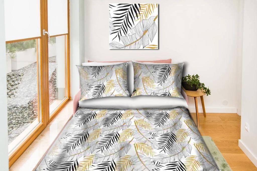 Cotton bed linen set 160x200 cm - black and gold leaves