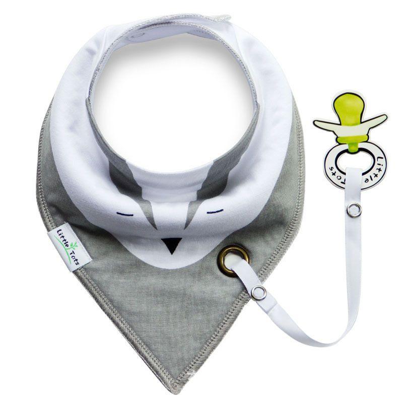 Shawl / bib with a pacifier hanger - gray